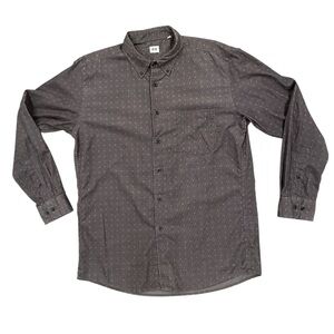 Uniqlo Grey Corduroy Shirt XL Men’s Long Sleeve Button Front Micro Dot Print